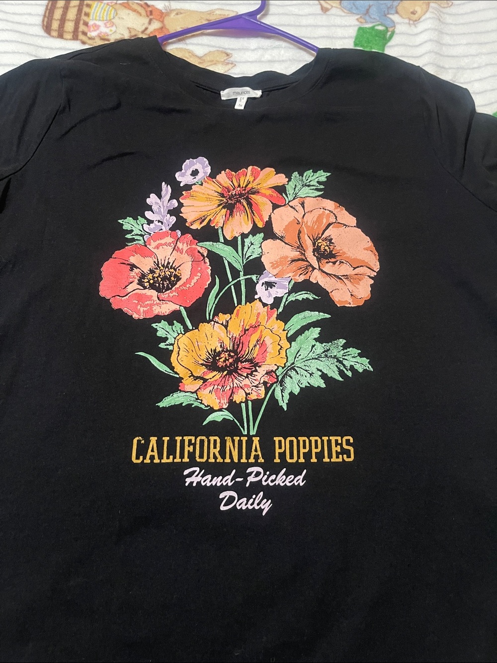 Maurices Black Tee with California Poppies Floral Graphic